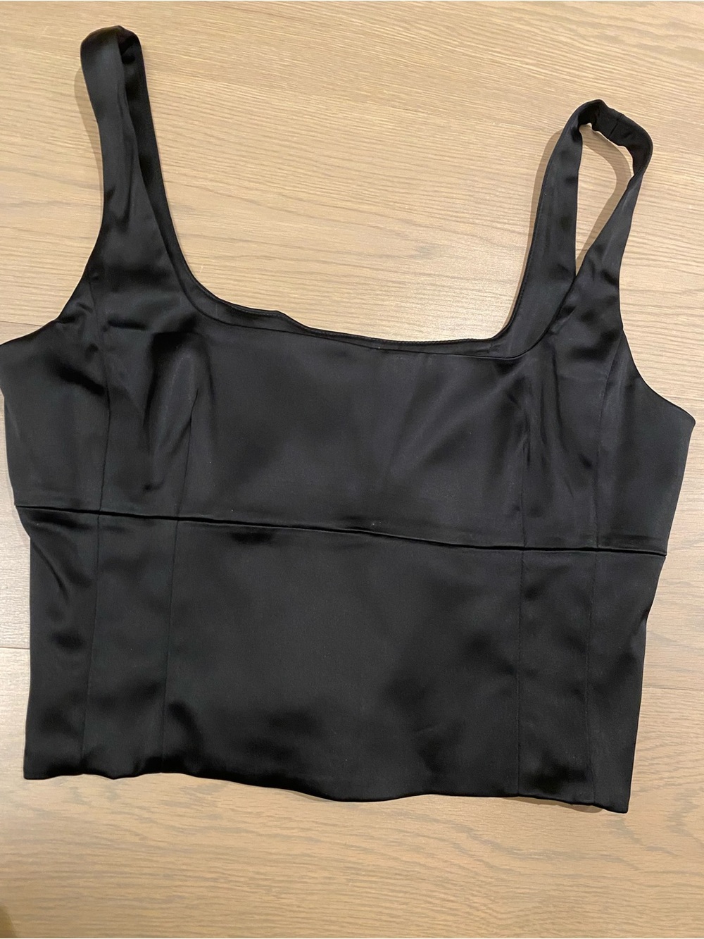 Wilfred Black Satin Square-Neck Crop Top